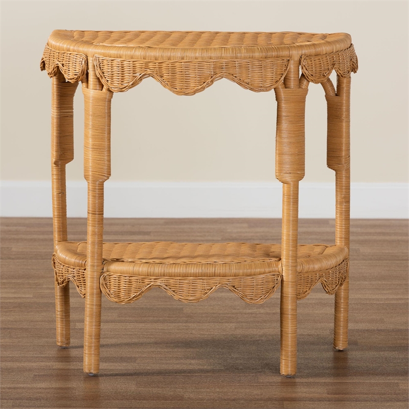bali & pari Paisley Coastal Scallop Light Honey Rattan Console Table