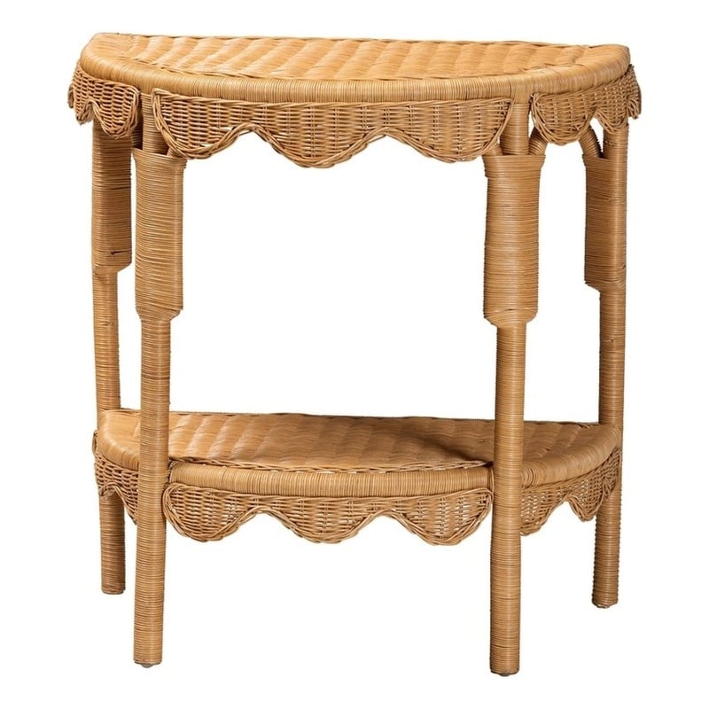 bali & pari Paisley Coastal Scallop Light Honey Rattan Console Table