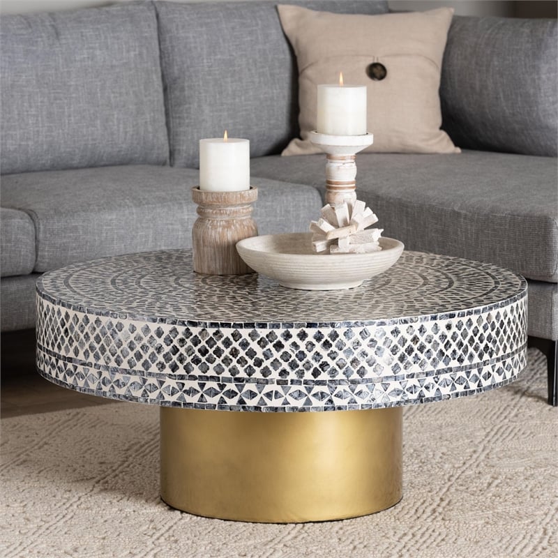 bali & pari Idra Black and White Mother of Pearl Capiz Shell Coffee Table