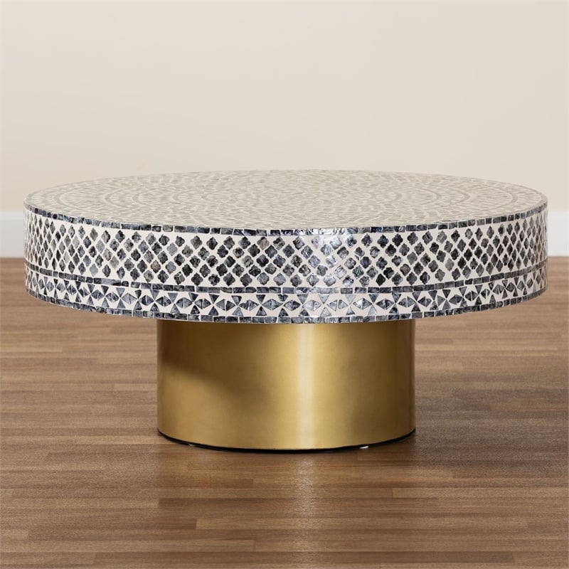 bali & pari Idra Black and White Mother of Pearl Capiz Shell Coffee Table
