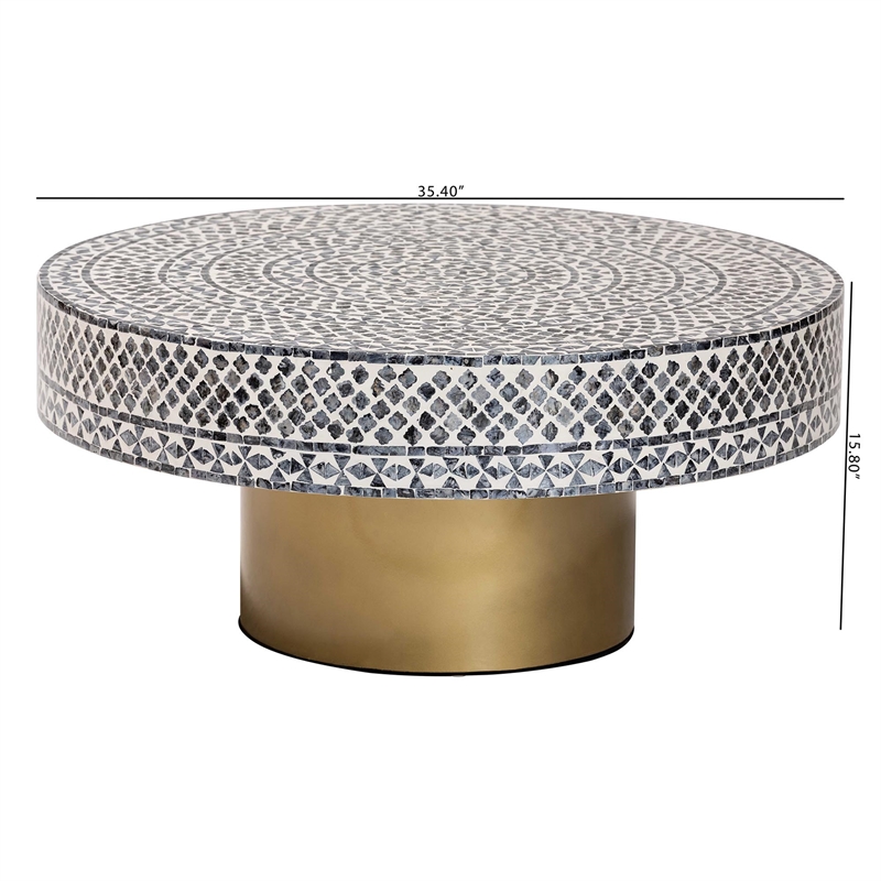 bali & pari Idra Black and White Mother of Pearl Capiz Shell Coffee Table
