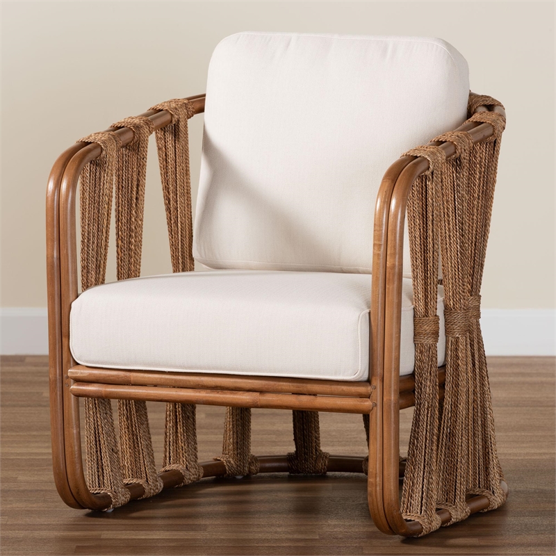 bali & pari Westham Bohemian Natural Rattan and Seagrass Arm Chair
