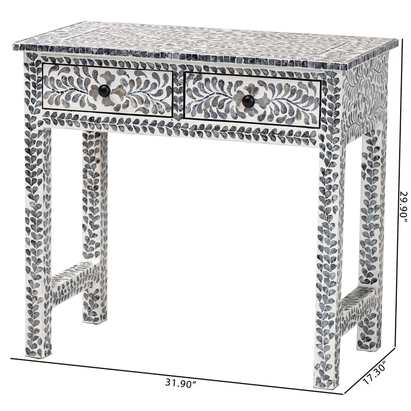bali & pari Diata Black and White Pearl Capiz Shell 2-Drawer Console Table