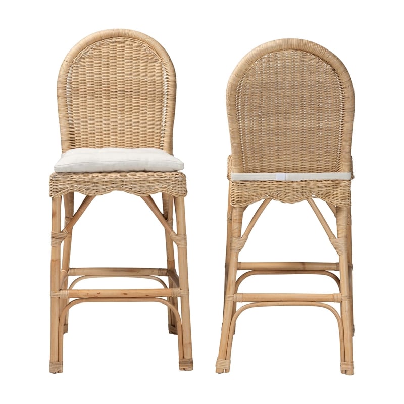 bali & pari Bilu Bohemian Natural Rattan 2-Piece Bar Stool Set