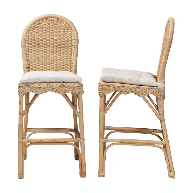 bali & pari Bilu Bohemian Natural Rattan 2-Piece Bar Stool Set