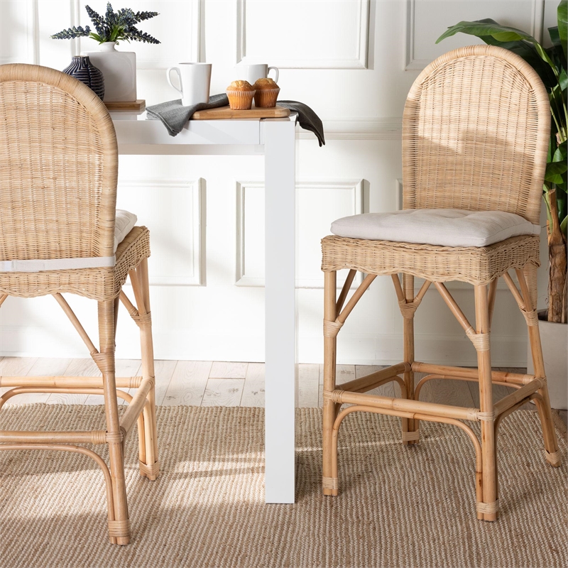 bali & pari Bilu Bohemian Natural Rattan 2-Piece Bar Stool Set