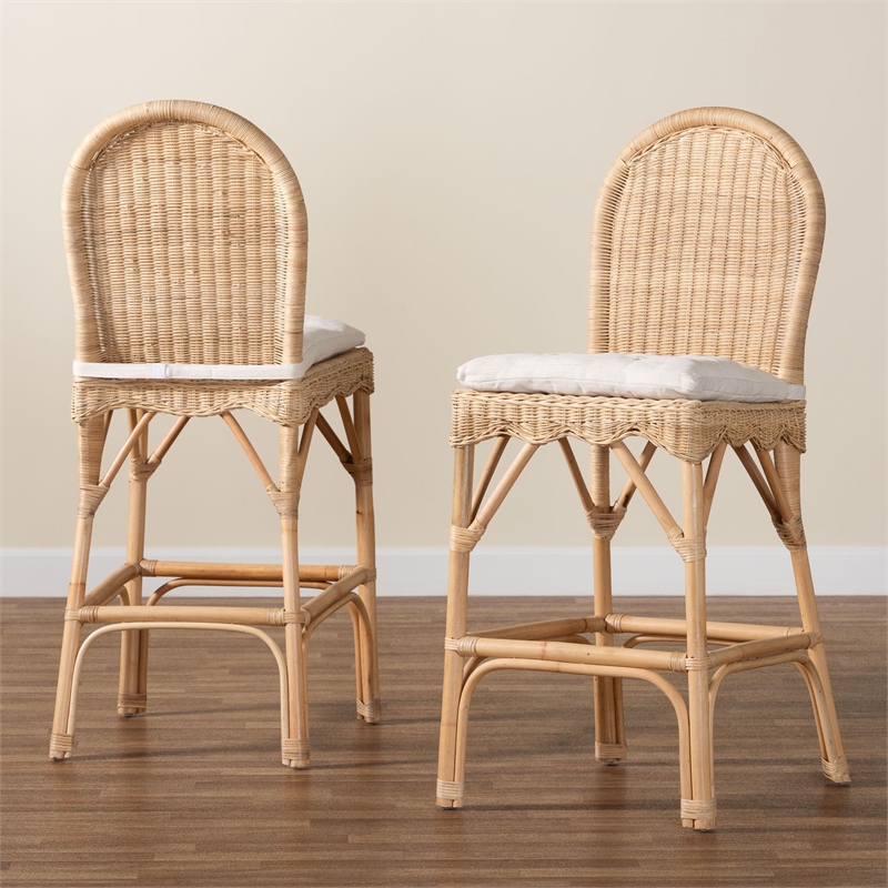 bali & pari Bilu Bohemian Natural Rattan 2-Piece Bar Stool Set