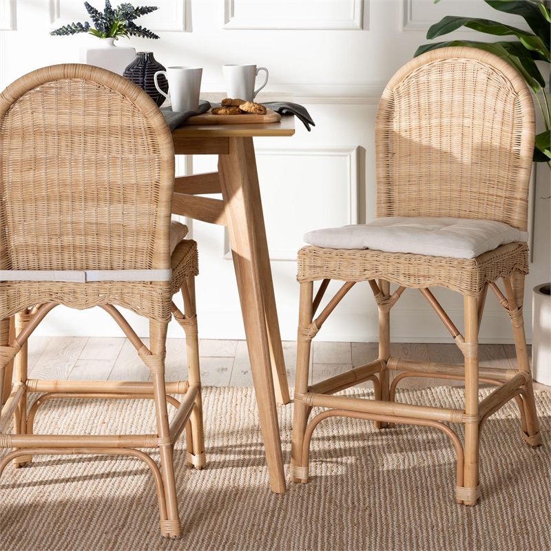 bali & pari Bilu Bohemian Natural Rattan 2-Piece Counter Stool Set