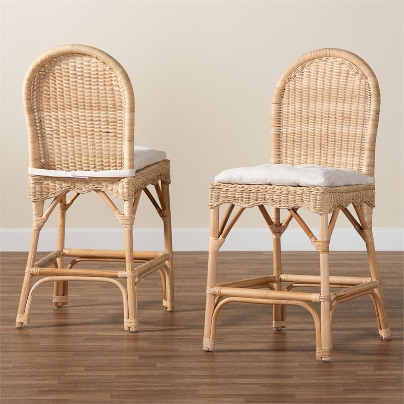 bali & pari Bilu Bohemian Natural Rattan 2-Piece Counter Stool Set