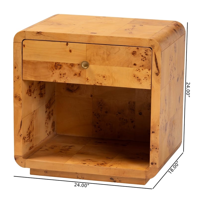 bali & pari Netra Natural Real Burl Wood 1-Drawer Nightstand
