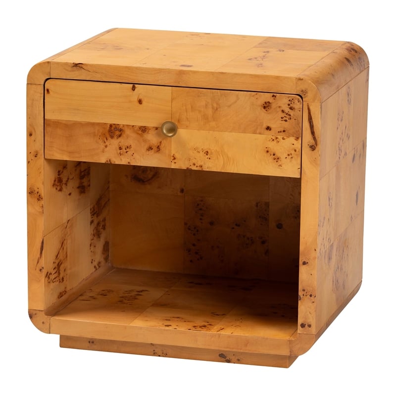 bali & pari Netra Natural Real Burl Wood 1-Drawer Nightstand
