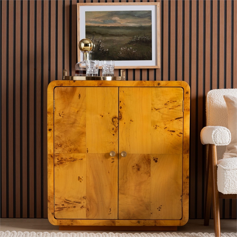 bali & pari Netra Natural Real Burl Wood Storage Cabinet