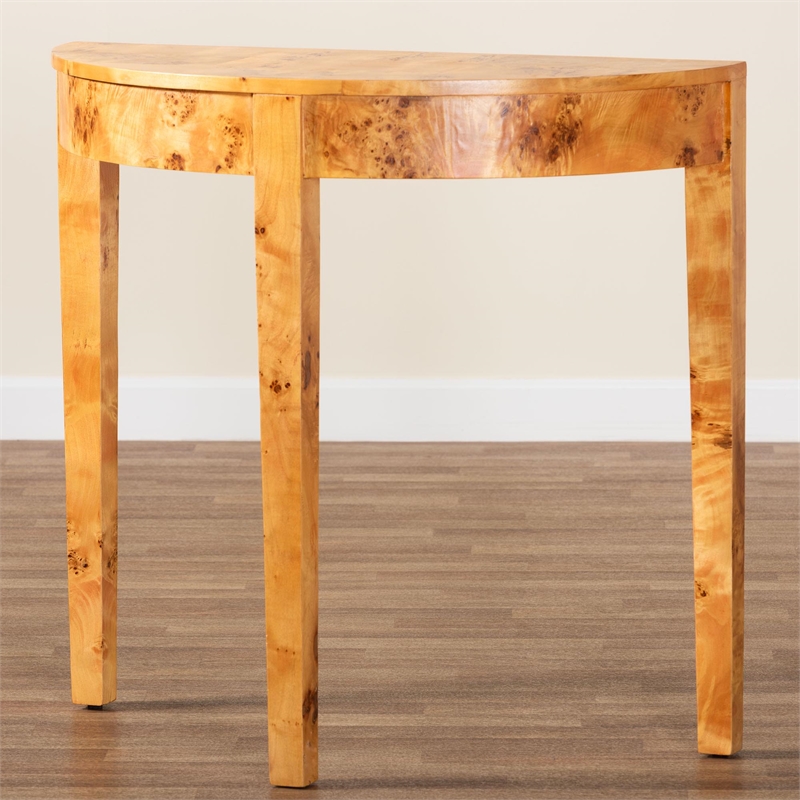bali & pari Jihan Natural Real Burl Wood Half-Moon Console Table