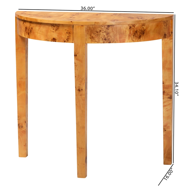 bali & pari Jihan Natural Real Burl Wood Half-Moon Console Table