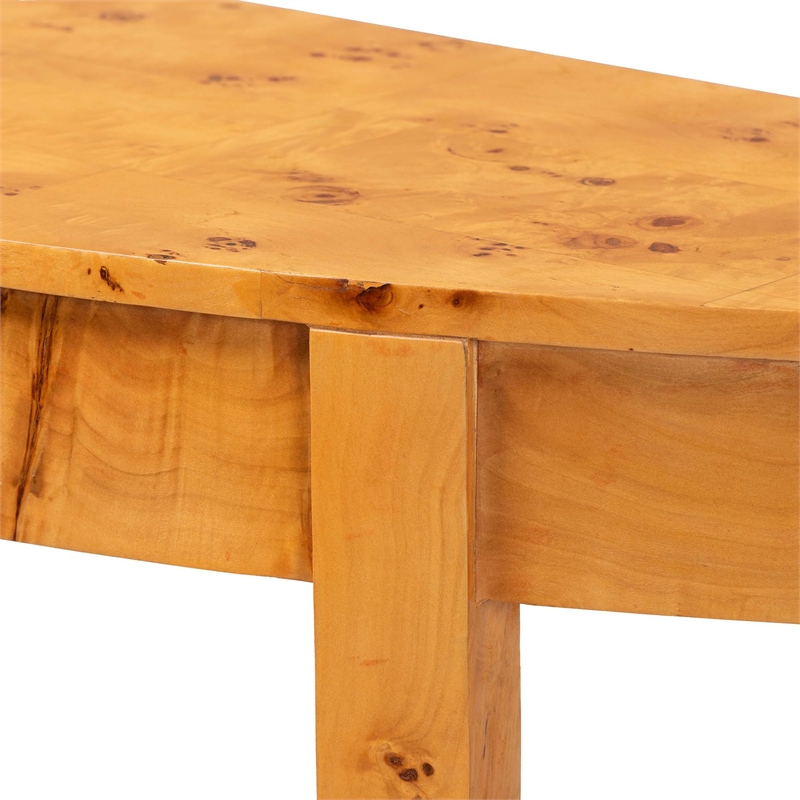 bali & pari Jihan Natural Real Burl Wood Half-Moon Large Console Table