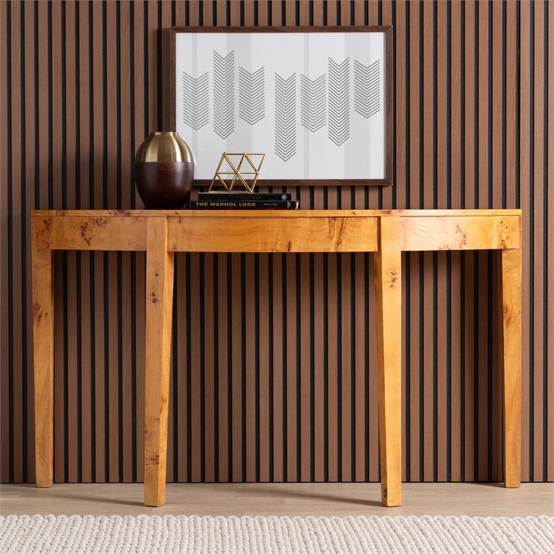 bali & pari Jihan Natural Real Burl Wood Half-Moon Large Console Table