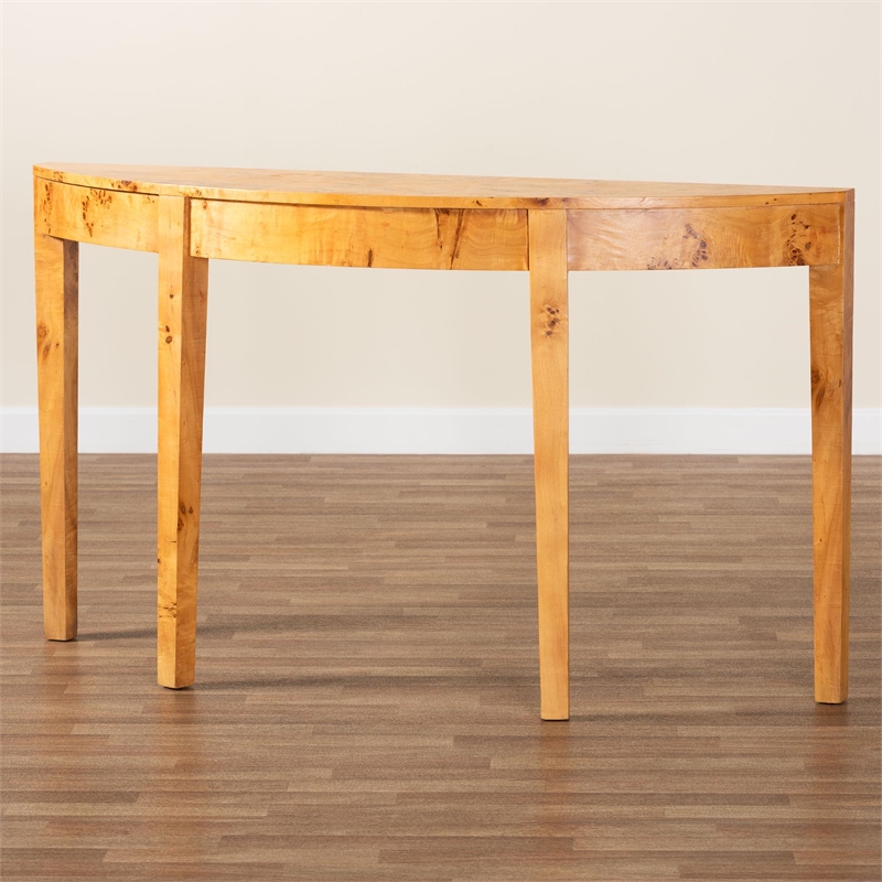 bali & pari Jihan Natural Real Burl Wood Half-Moon Large Console Table