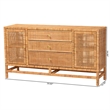bali & pari Vivan Honey Rattan and Mahogany Wood 3-Drawer Storage Cabinet