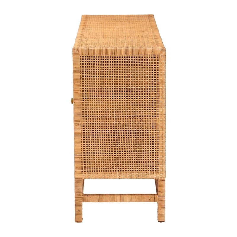 bali & pari Vivan Honey Rattan and Mahogany Wood 3-Drawer Storage Cabinet