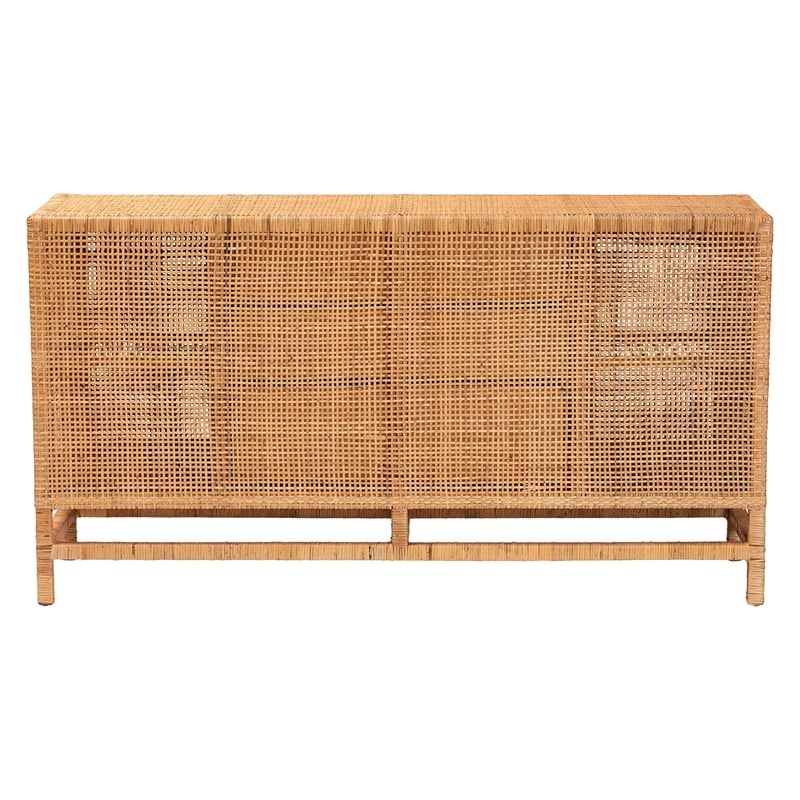 bali & pari Vivan Honey Rattan and Mahogany Wood 3-Drawer Storage Cabinet