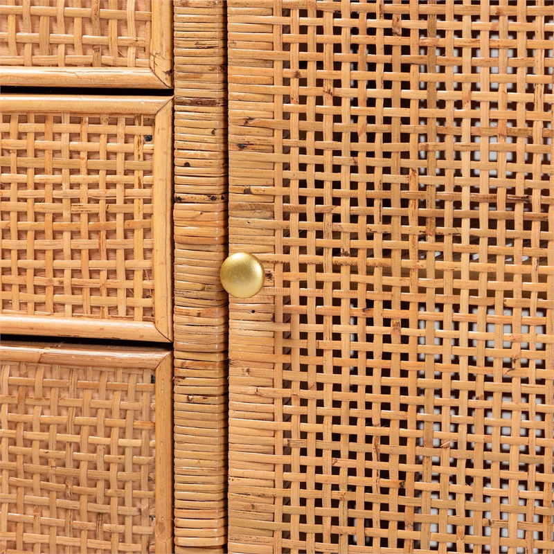 bali & pari Vivan Honey Rattan and Mahogany Wood 3-Drawer Storage Cabinet