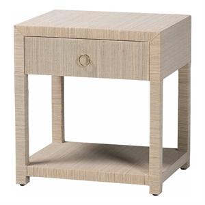 bali & pari Nata Bohemian Woven Natural Grasscloth 1-Drawer Nightstand