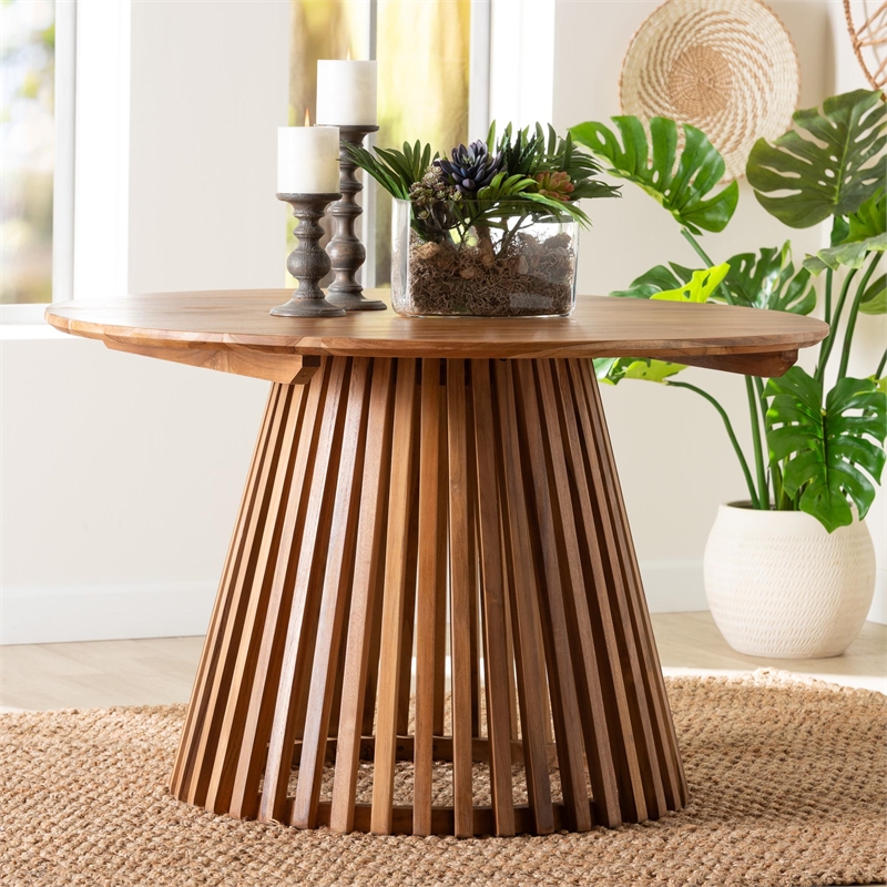 bali & pari Caribic Modern Slatted Acacia Wood Dining Table