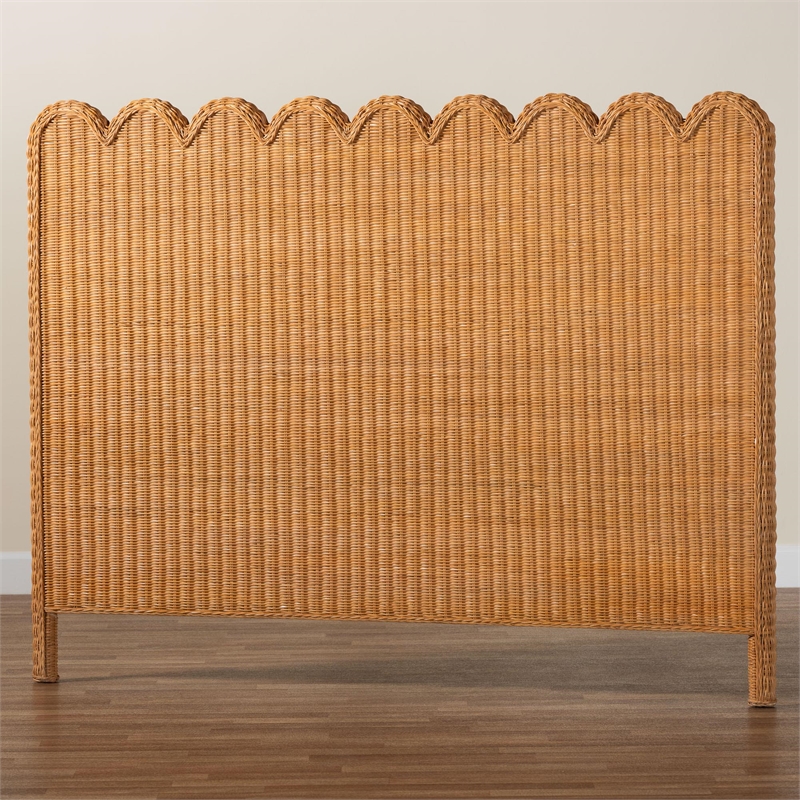 bali & pari Maritza Honey Scalloped Rattan Pitrit King Standalone Headboard