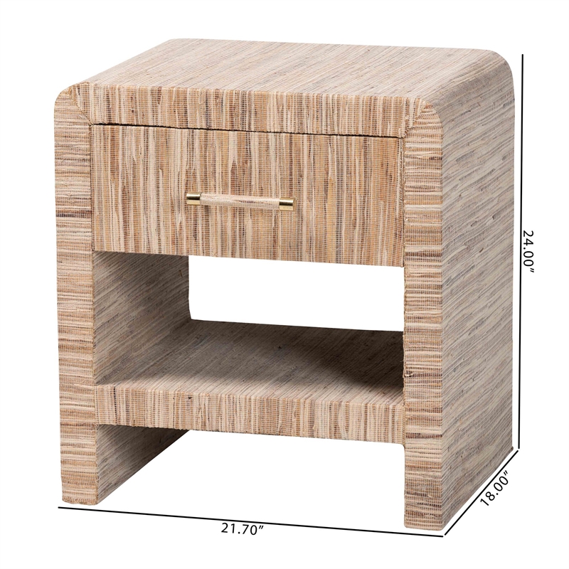 bali & pari Callan Bohemian Woven Natural Grasscloth 1-Drawer Nightstand