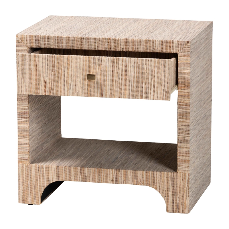 bali & pari Julia Bohemian Woven Natural Grasscloth 1-Drawer Nightstand
