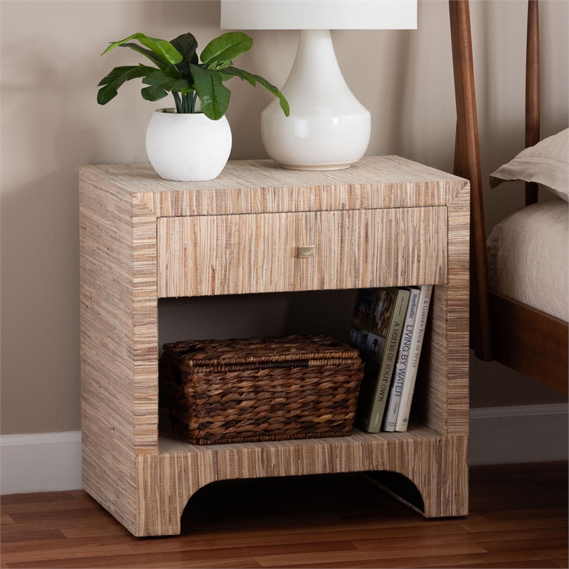 bali & pari Julia Bohemian Woven Natural Grasscloth 1-Drawer Nightstand