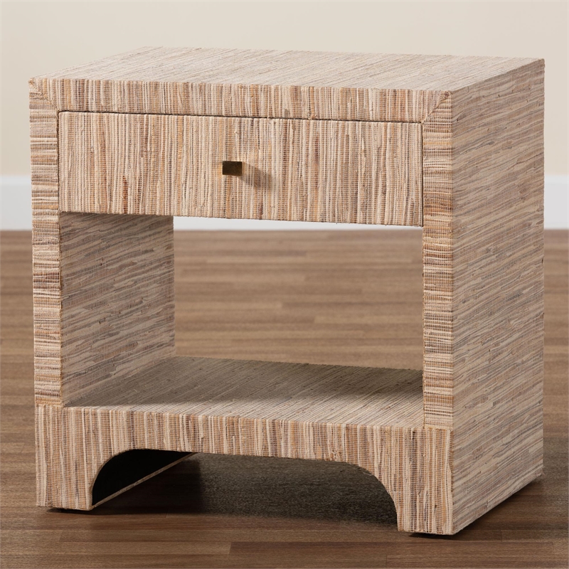 bali & pari Julia Bohemian Woven Natural Grasscloth 1-Drawer Nightstand