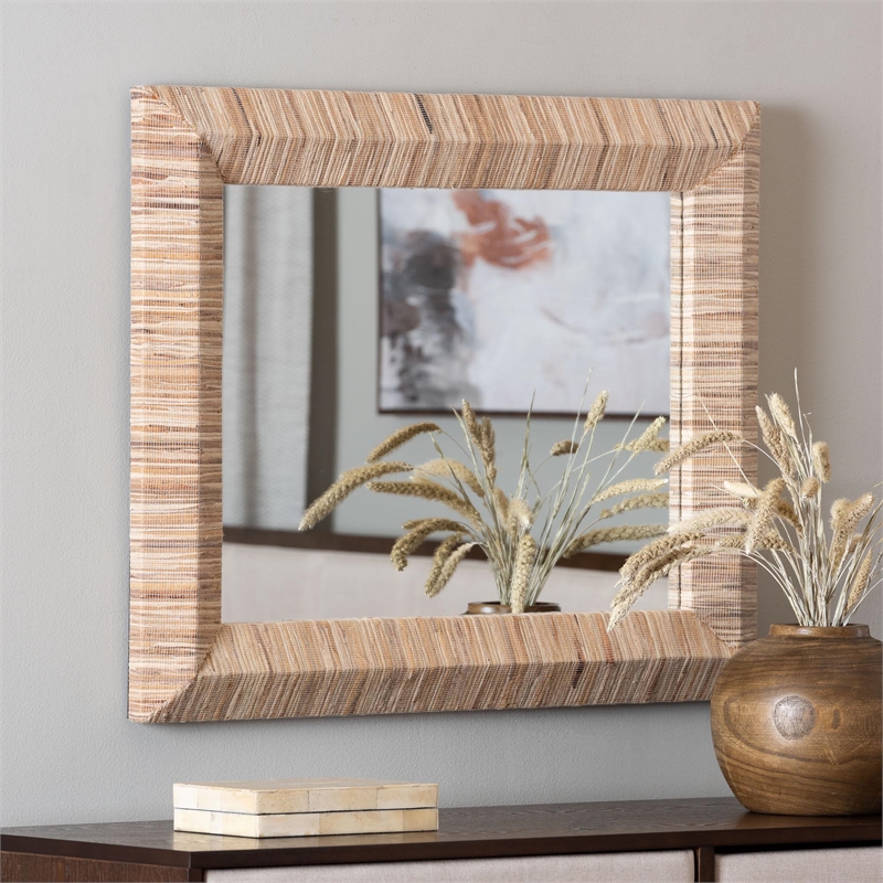 bali & pari Adino Bohemian Woven Natural Grasscloth Square Accent Mirror