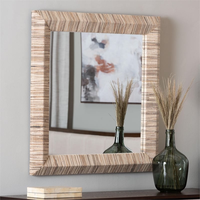 bali & pari Adino Bohemian Woven Natural Grasscloth Rectangle Accent Mirror