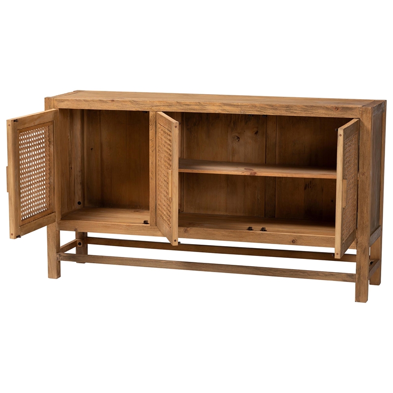 bali & pari Sibu Bohemian Natural Rattan and Reclaimed Wood Cabinet