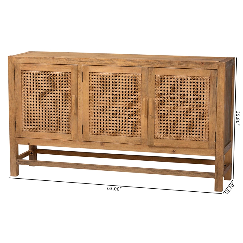 bali & pari Sibu Bohemian Natural Rattan and Reclaimed Wood Cabinet