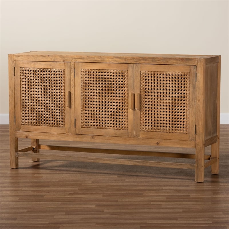 bali & pari Sibu Bohemian Natural Rattan and Reclaimed Wood Cabinet