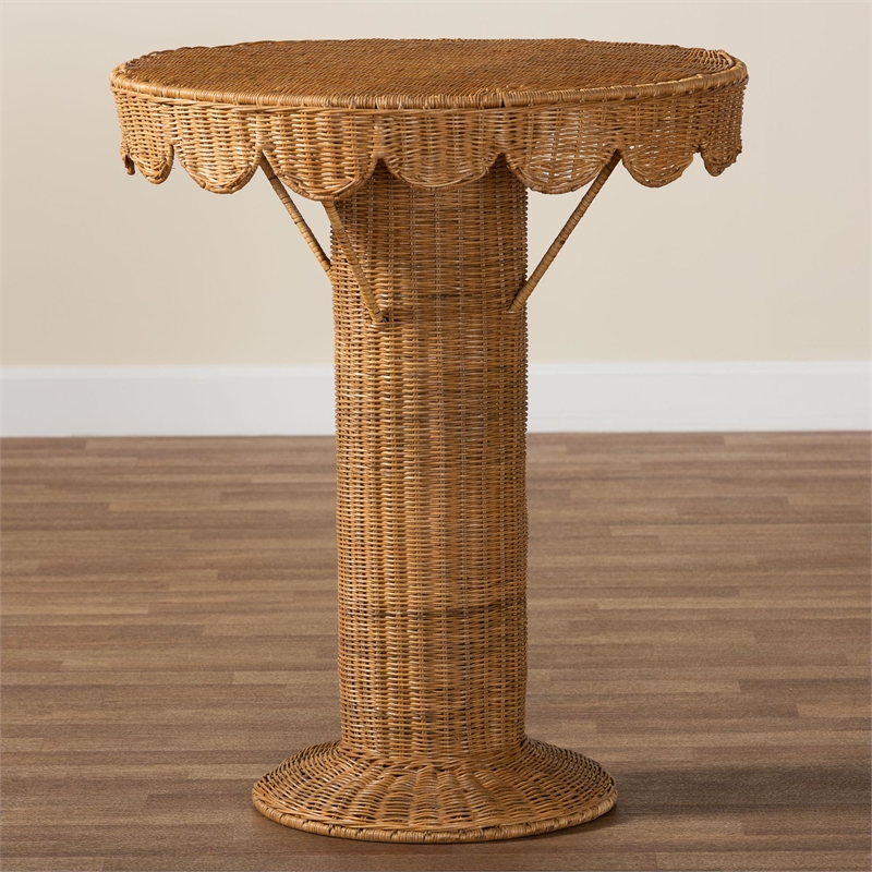bali & pari Pabla Bohemian Light Honey Rattan Scalloped Console Table