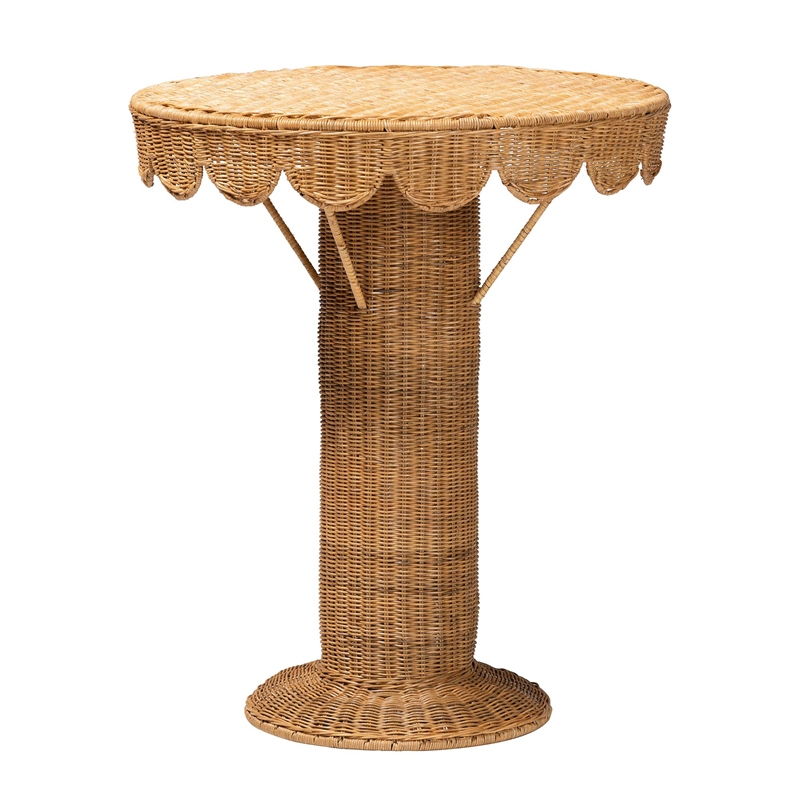 bali & pari Pabla Bohemian Light Honey Rattan Scalloped Console Table