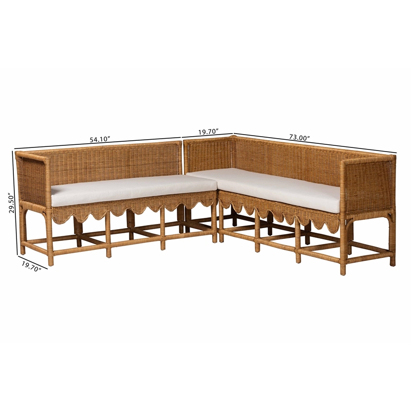 bali & pari Seranay Bohemian Scallop Light Honey Rattan 2-Piece Dining Nook Set