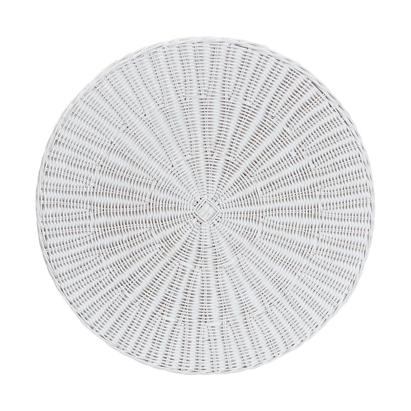 bali & pari Palm Bohemian White Scalloped Rattan End Table