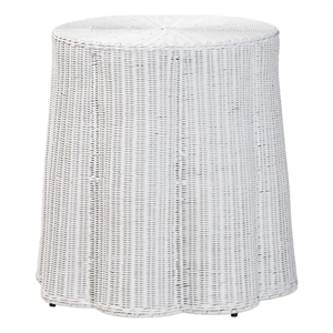 bali & pari Palm Bohemian White Scalloped Rattan End Table