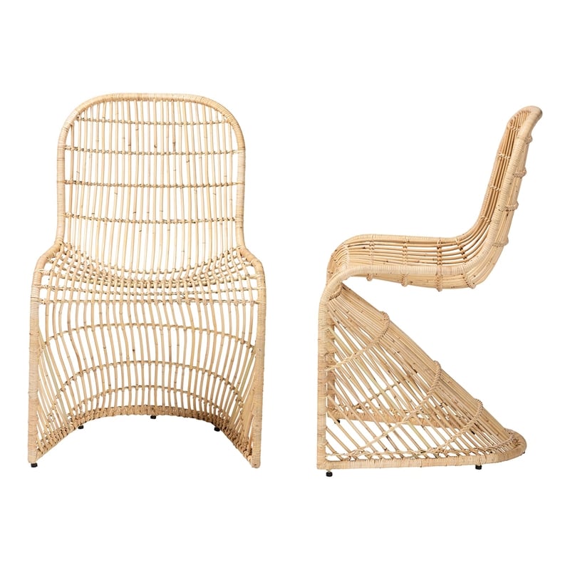 bali & pari Rosalba Light Honey Rattan 2-Piece S-Curve Dining Chair Set