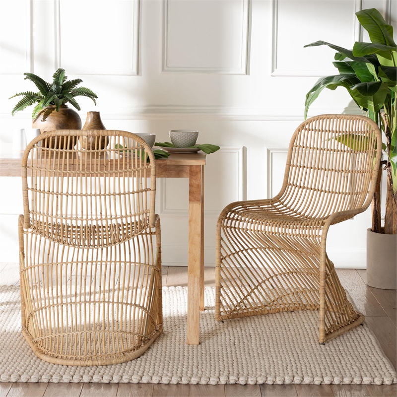 bali & pari Rosalba Light Honey Rattan 2-Piece S-Curve Dining Chair Set