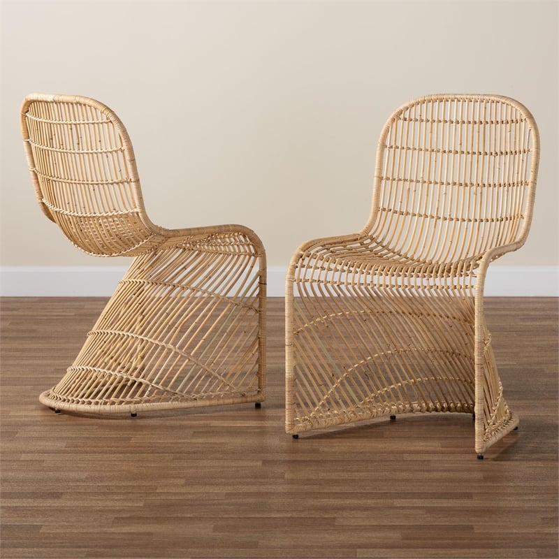 bali & pari Rosalba Light Honey Rattan 2-Piece S-Curve Dining Chair Set