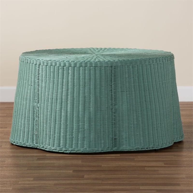 bali & pari Palm Bohemian Seafoam Green Scalloped Rattan Coffee Table