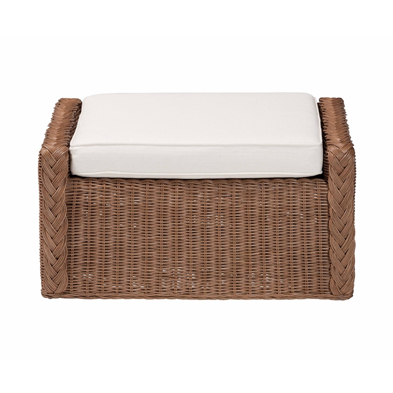 bali & pari Derris Bohemian Peanut Brown Braided Rattan Footstool