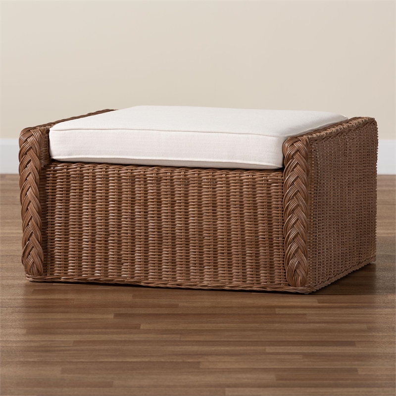 bali & pari Derris Bohemian Peanut Brown Braided Rattan Footstool
