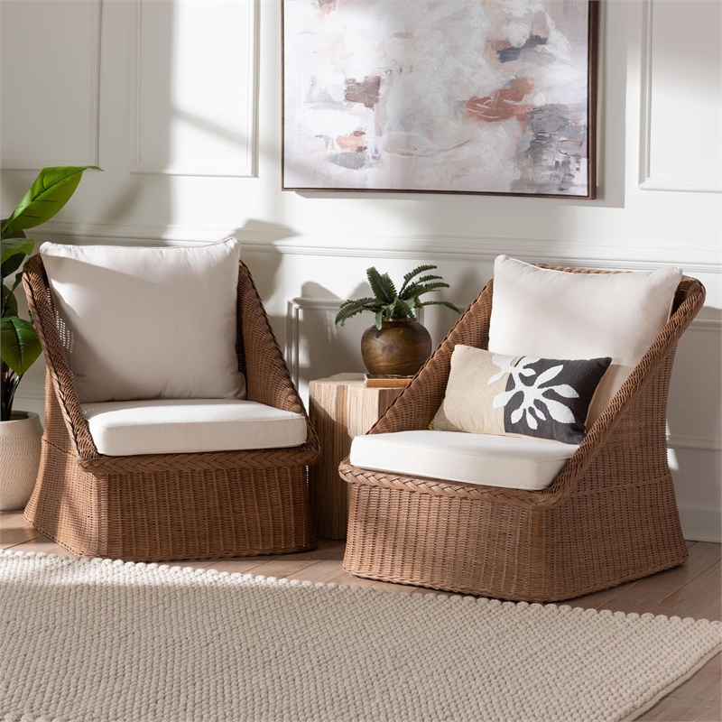 bali & pari Derris Bohemian Peanut Brown Braided Rattan 2-Piece Arm Chair Set