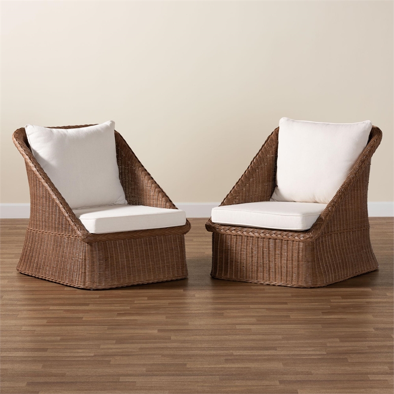 bali & pari Derris Bohemian Peanut Brown Braided Rattan 2-Piece Arm Chair Set